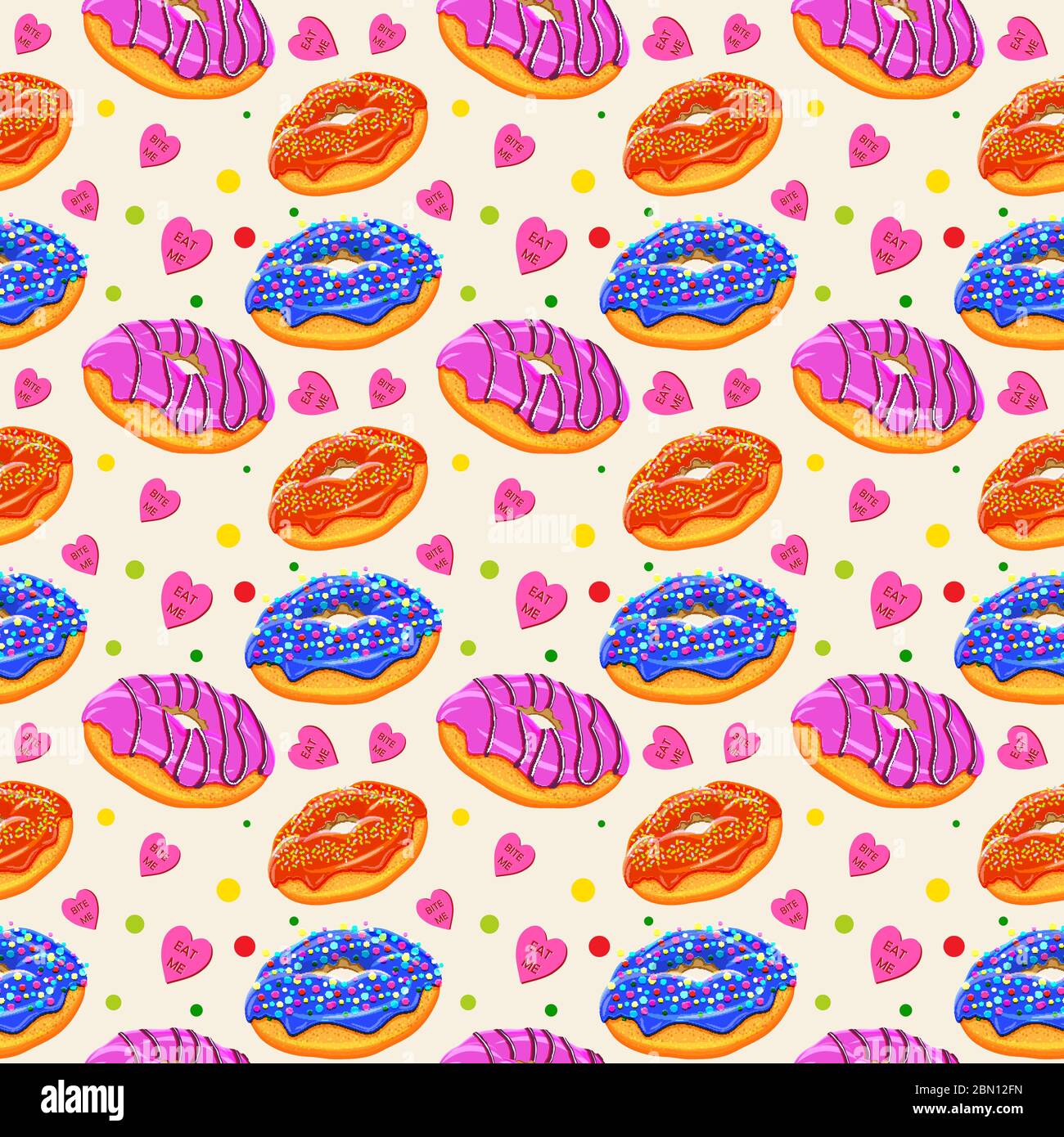 Beautiful vector seamless pattern with colorful donuts with different ...