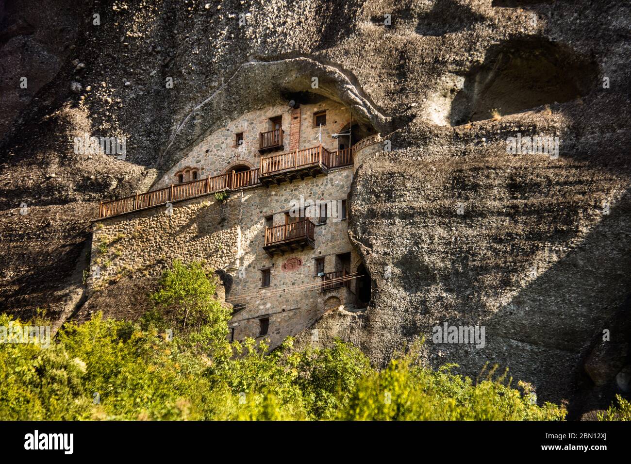 Convent built into the stone in Meteora, Greece Stock Photo