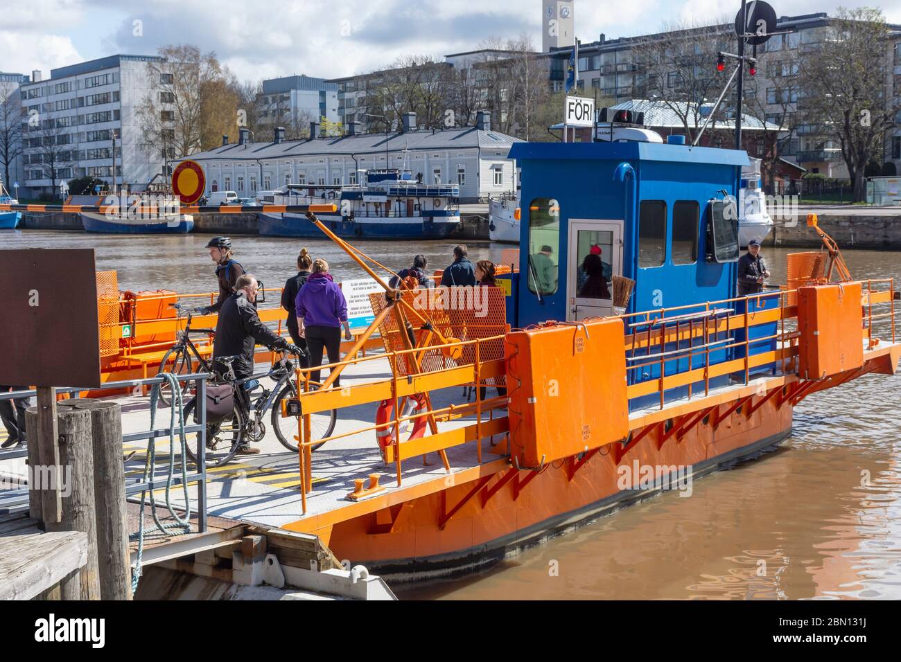 F ri Is An Yellow Ferry Across Aurajoki River In Turku Finland Stock F ri Is An Yellow Ferry Across Aurajoki River In Turku Finland Stock