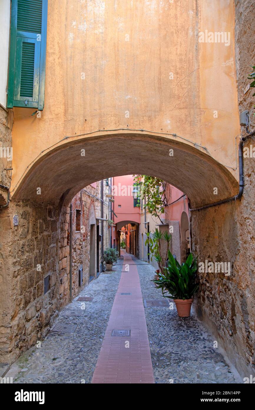 Lane in the Ligurian village of Cervo Stock Photo