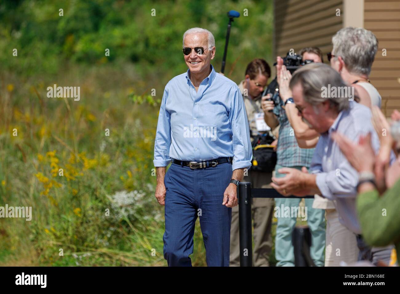 Former Vice President Joe Biden holding a presidential campaign town hall at Indian Creek Nature Preserve in Cedar Rapids, Iowa, USA. Stock Photo