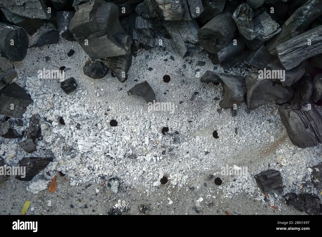 Burnt charcoal in BBQ Stove Stock Photo