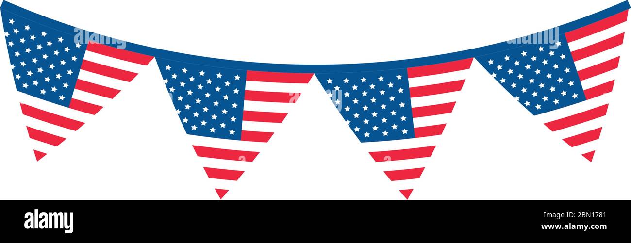 4th of july independence day, american flag in pennants decoration vector illustration flat style icon Stock Vector