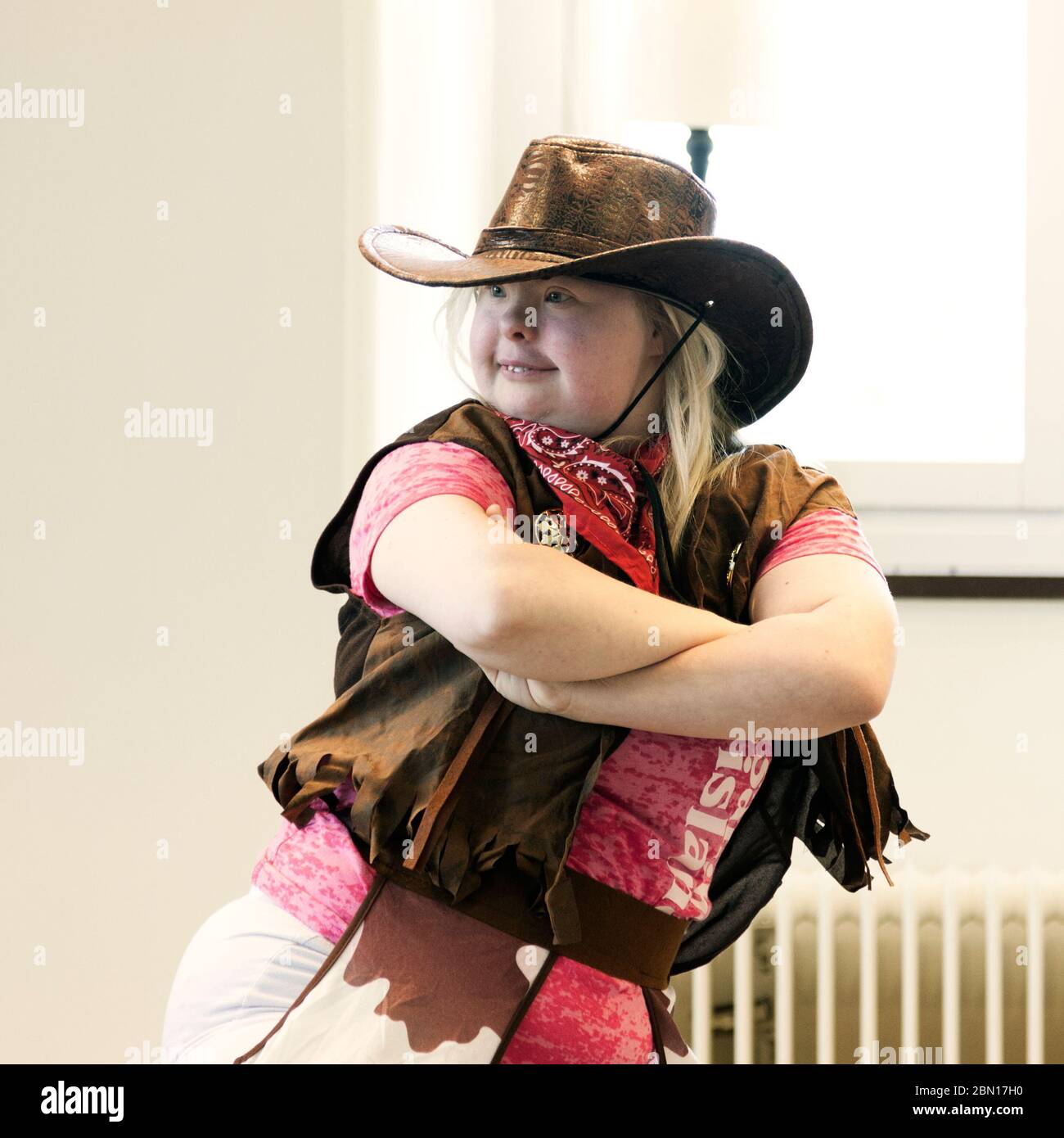 Umea, Norrland Sweden - September 23, 2019: person with special needs dances dressed as cowboy Stock Photo