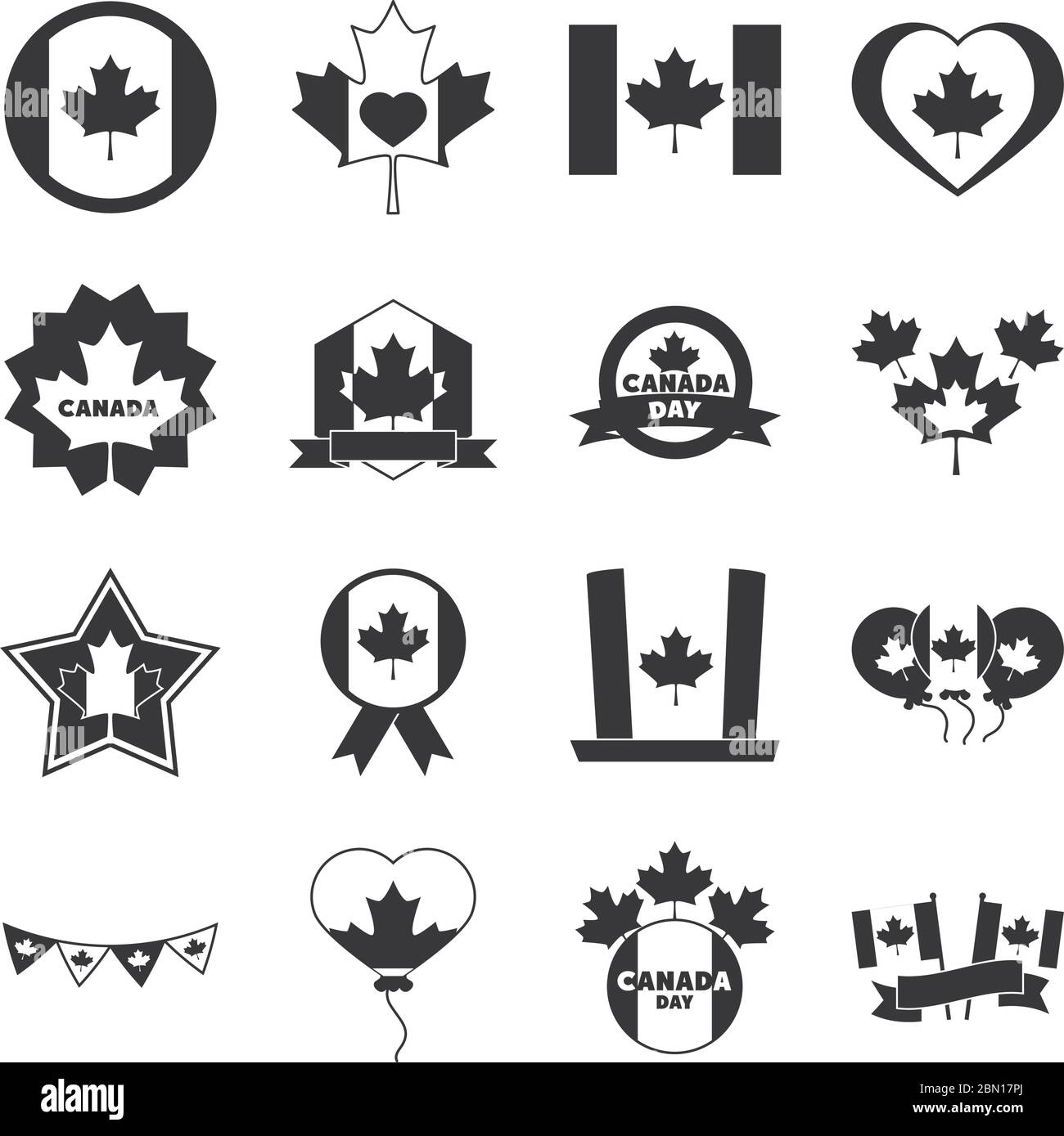 canada day, independence freedom national patriotism celebration icons set vector illustration silhouette style icon Stock Vector