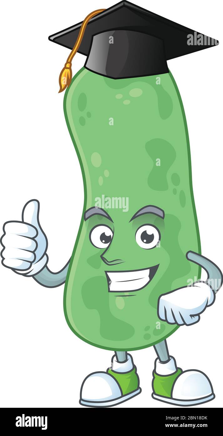 Graduation Germs Mascot design concept of enterobacteriaceae proudly wearing a black ...