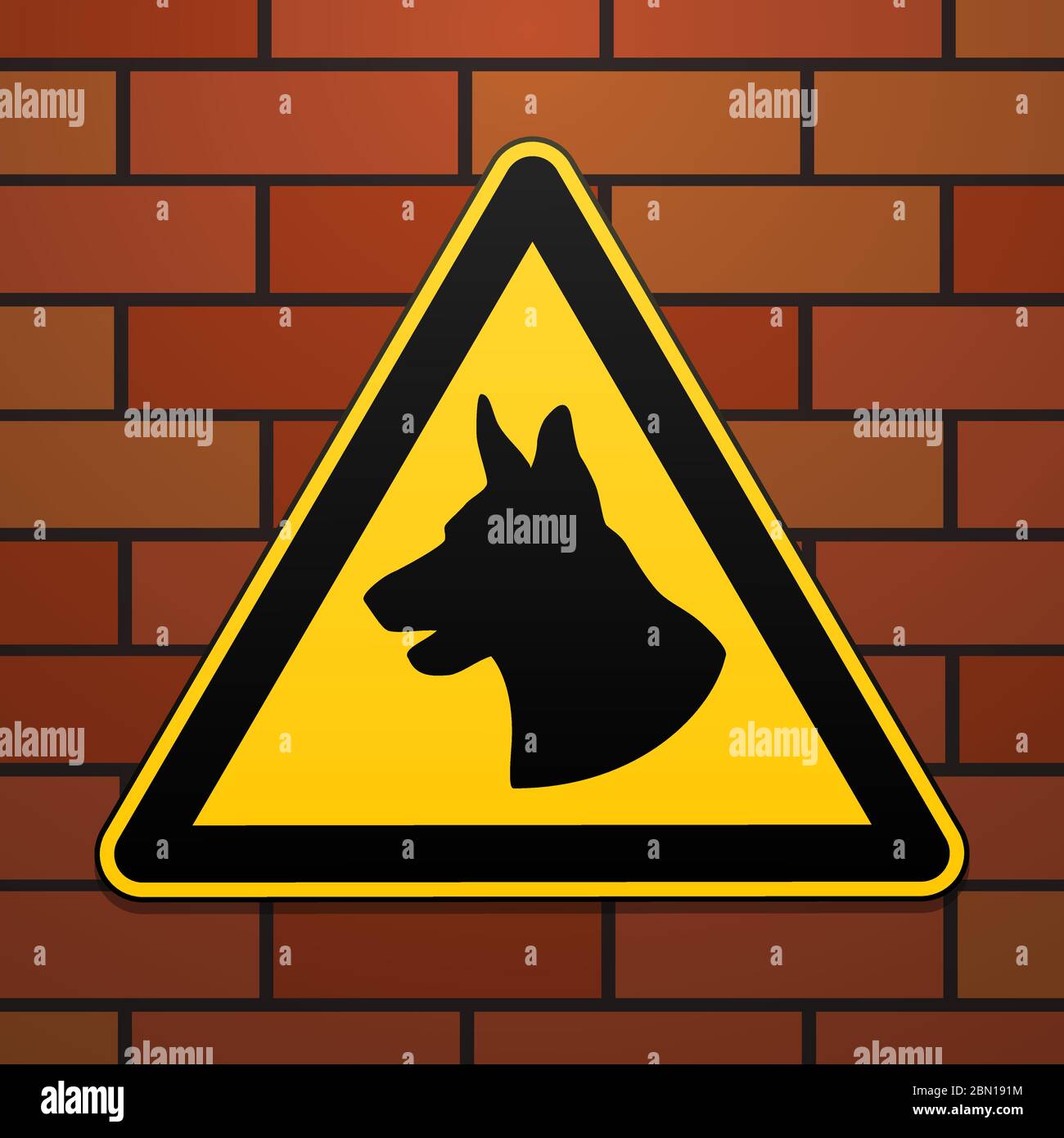 Caution - danger Be aware of dogs The area is guarded by dogs. Warning sign safety. The sign on the brick wall. Vector illustration. Stock Vector