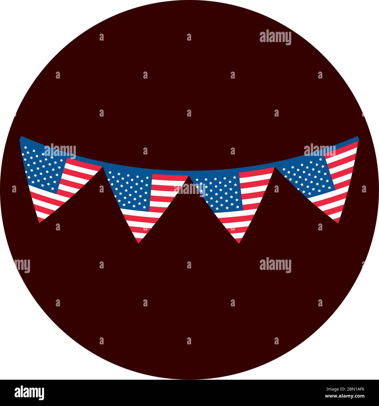 4th of july independence day, american flag in pennants decoration vector illustration block and flat style icon Stock Vector