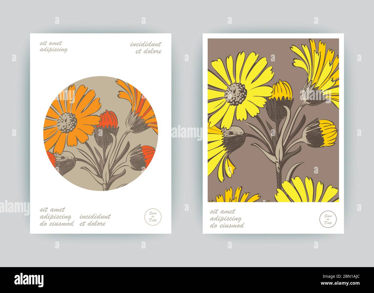 Hand drawn close-up Chrysanthemum flower artistic vector illustration. Botanical wedding flowers. Petals painted in yellow orange. Floral trendy patte Stock Vector