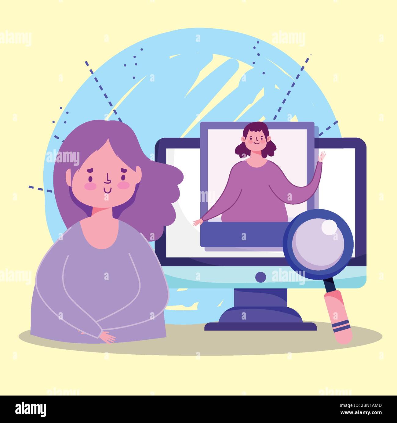 online education, student computer teaching lesson magnifier vector ...