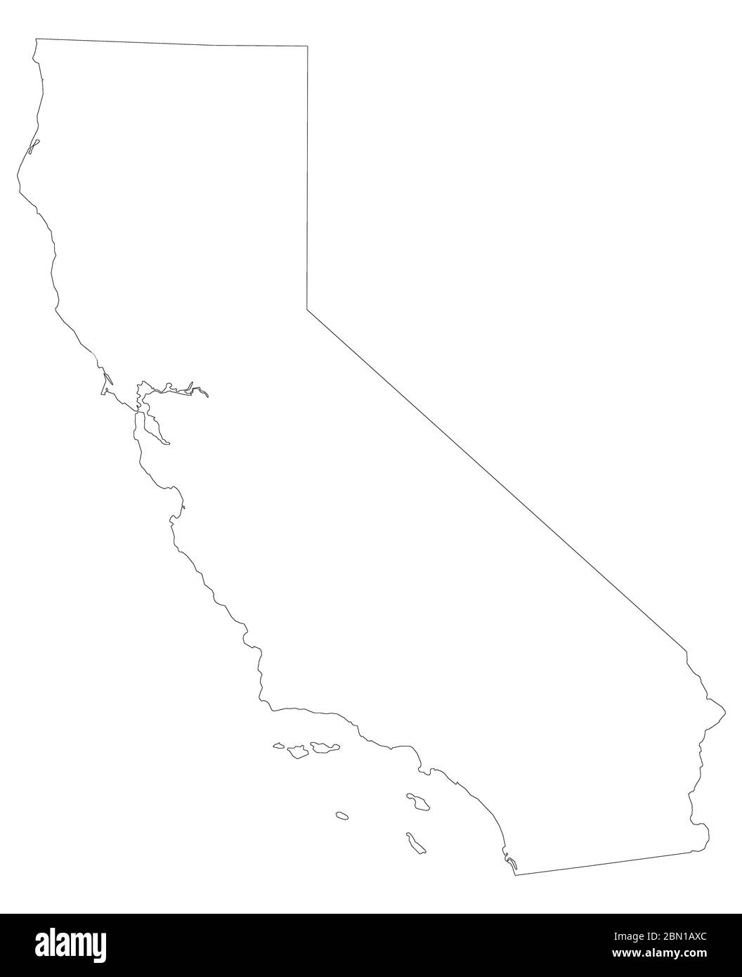 Map of California filled with white color Stock Photo