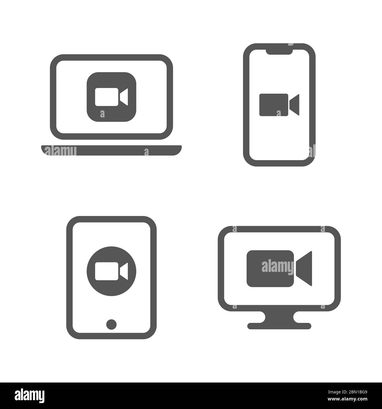 Camera icons - Live media streaming application for the phone, laptop, desktop and tablet pc, conference video calls. EPS 10 Stock Vector