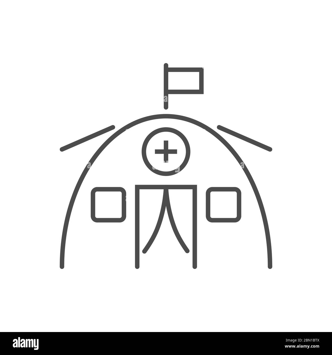Medical tent related vector thin line icon. Stock Vector