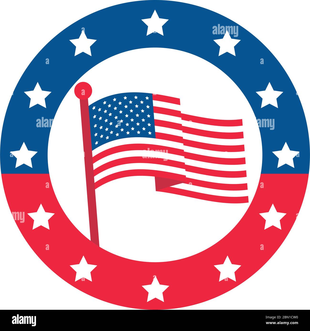 4th of july independence day, american flag in pole stars badge vector