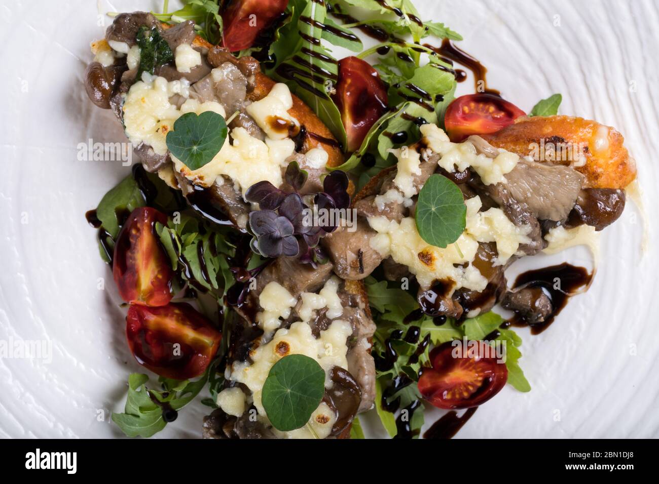 Crostini with saut ed forest mushrooms garlic basil and