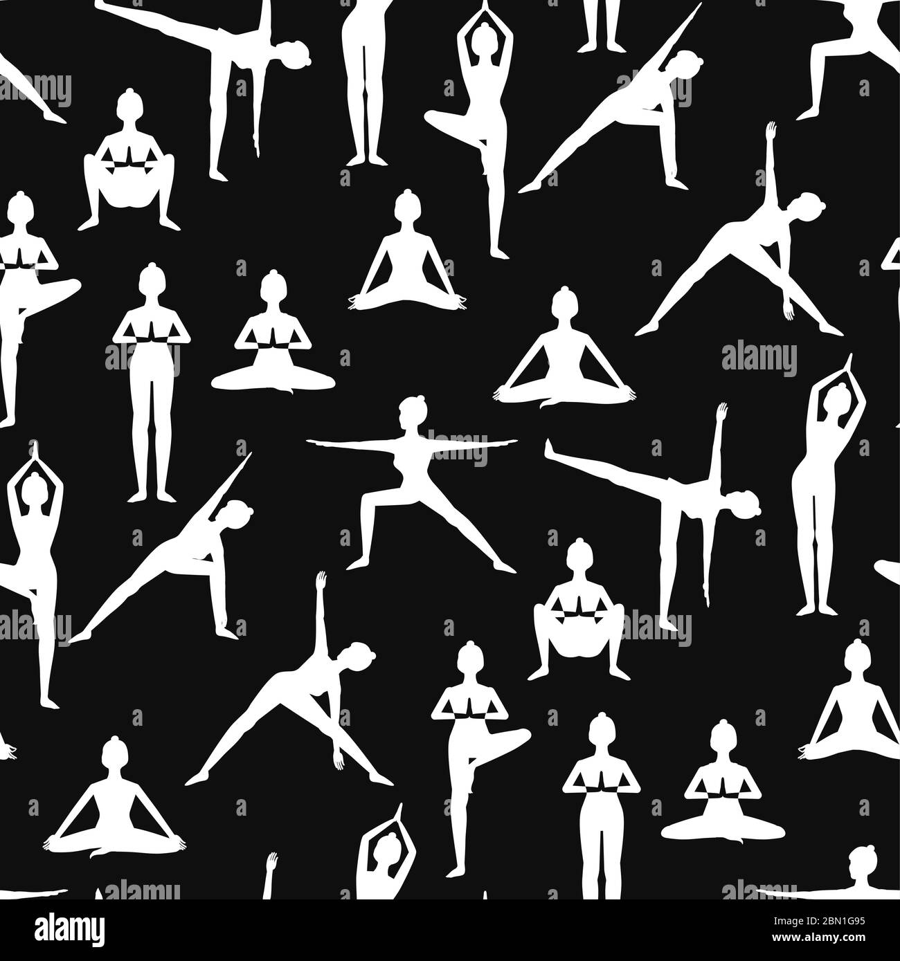 Seamless pattern with beautiful girls doing yoga poses white ...