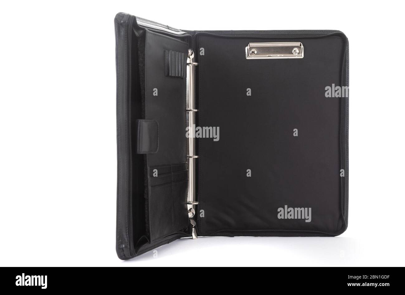 hand made leather folder for documents on a white background. Stock Photo