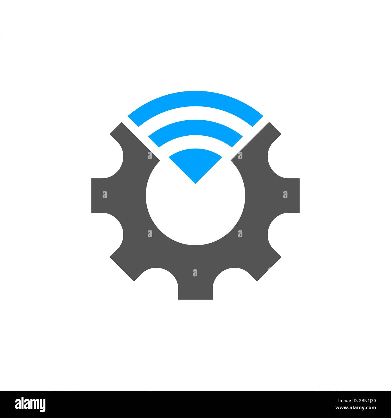Industry 4.0 vector illustration. Cogwheel and blue conection icon. Manufacturing technology revolution with digital system. EPS 10 Stock Vector