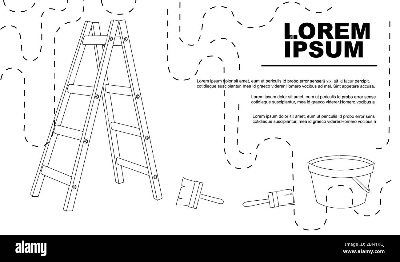 Advertising flyer or banner with outline painter tools and ladder flat vector illustration on white background Stock Vector