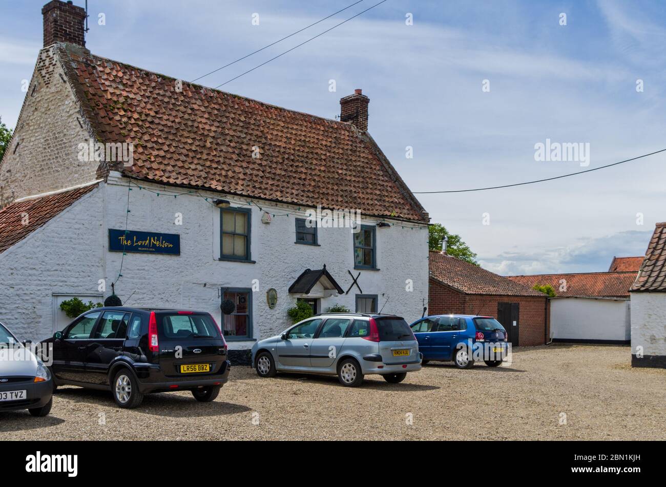 The Lord Nelson, a Greene King pub, in the village of Burnham Thorpe, Norfolk, UK Stock Photo
