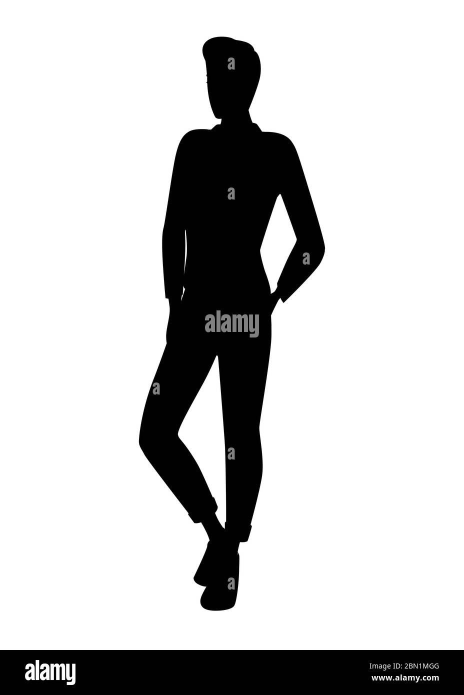 Black silhouette cute young man in fashion casual clothes cartoon character design flat vector illustration isolated on white background Stock Vector