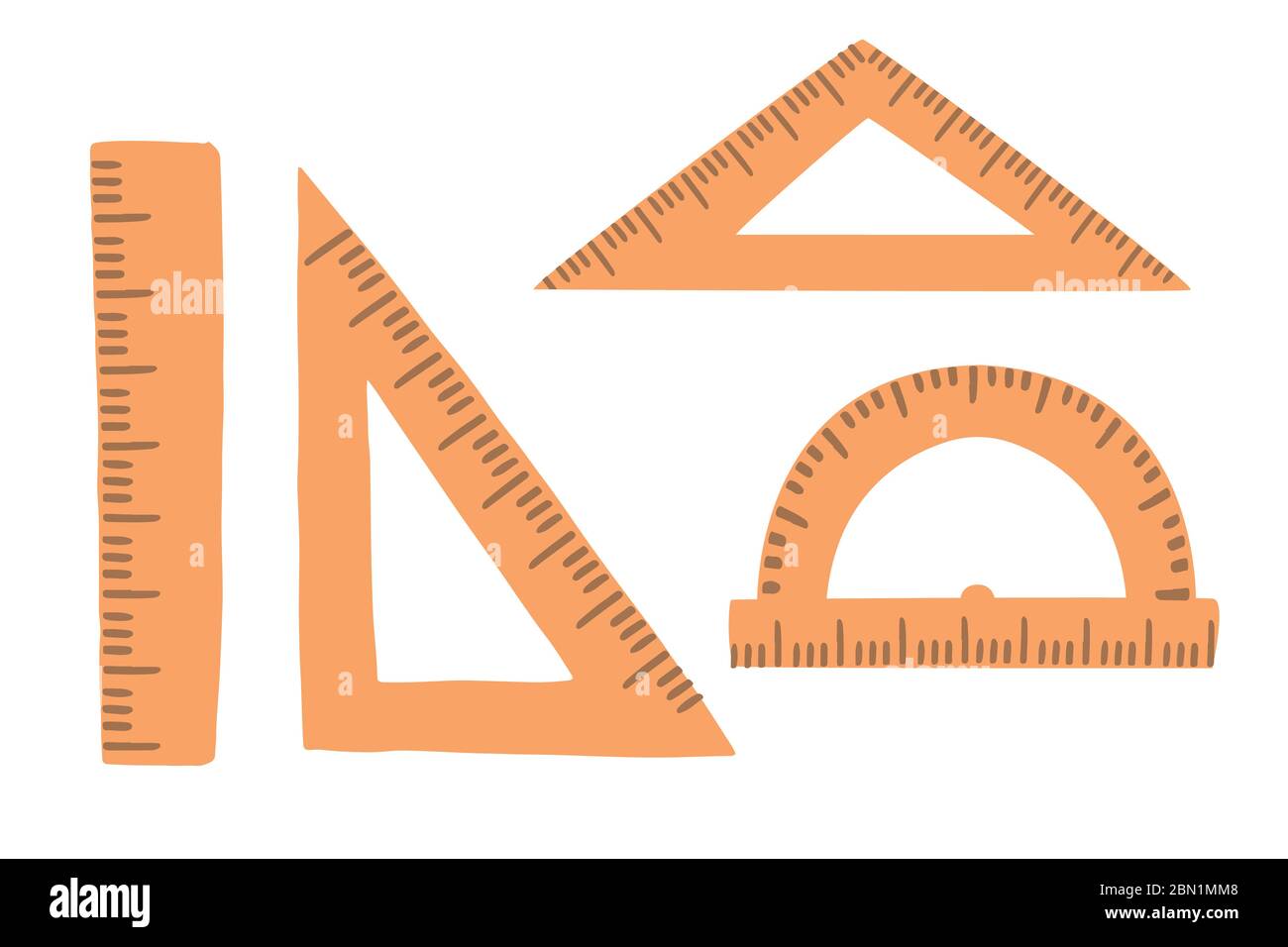 Set of orange ruler geometry vector for mathematics flat vector illustration isolated on white background Stock Vector