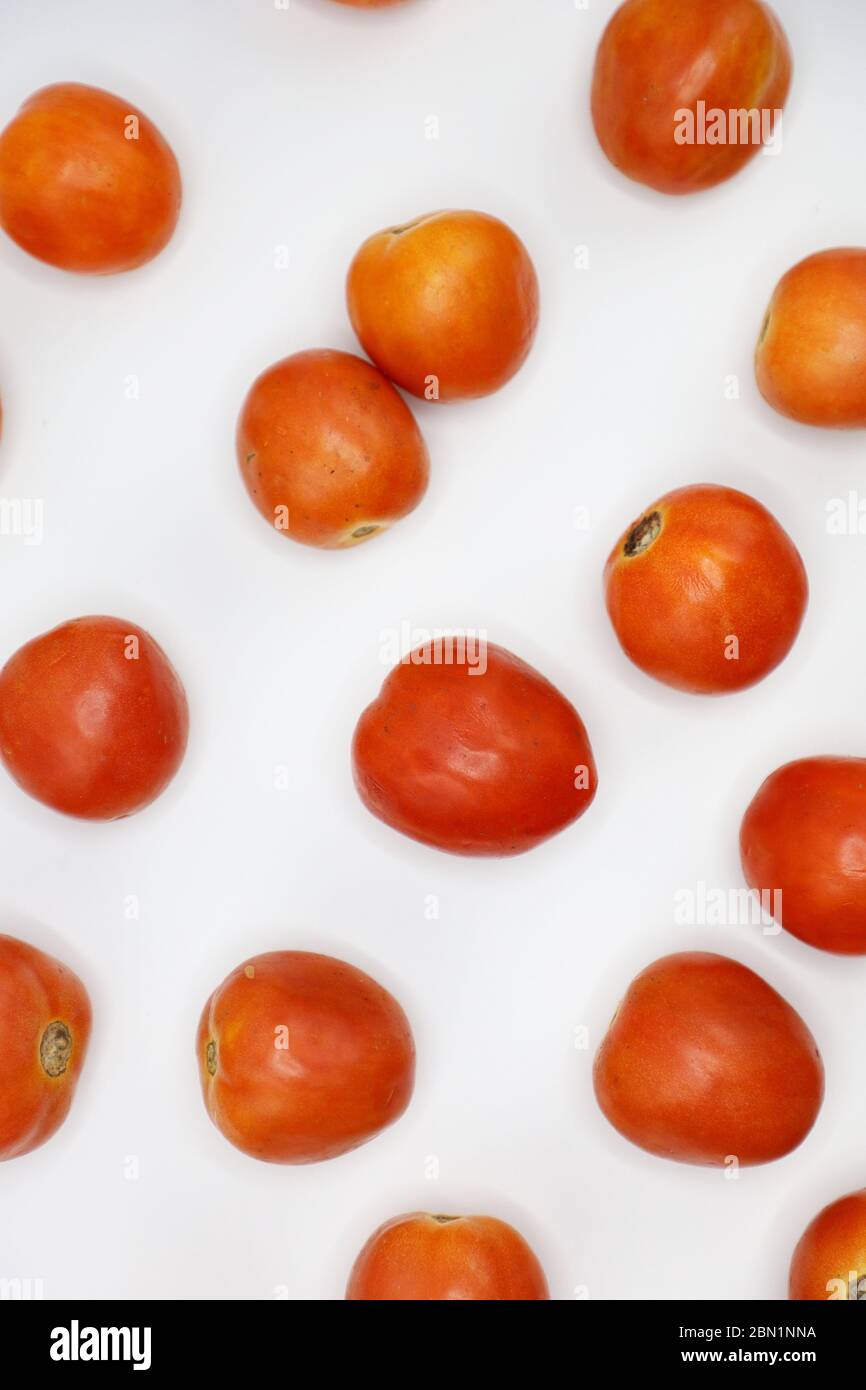 red tomatoes background. Group of tomatoes. fresh vegetarian. Stock Photo