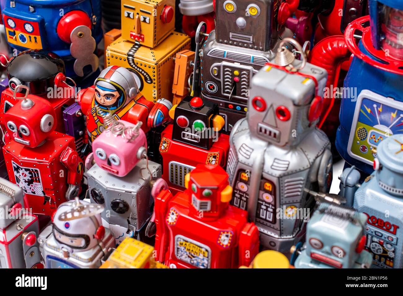 Close up view of colorful mixed vintage tin robot toys collection Stock  Photo - Alamy