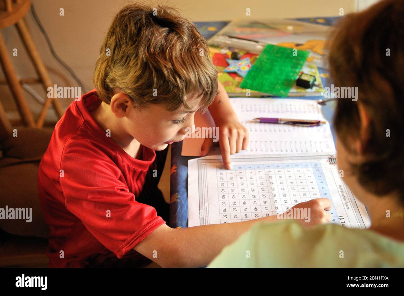 8 year old boy with special needs being home schooled by qualified teacher, UK 2008 Stock Photo