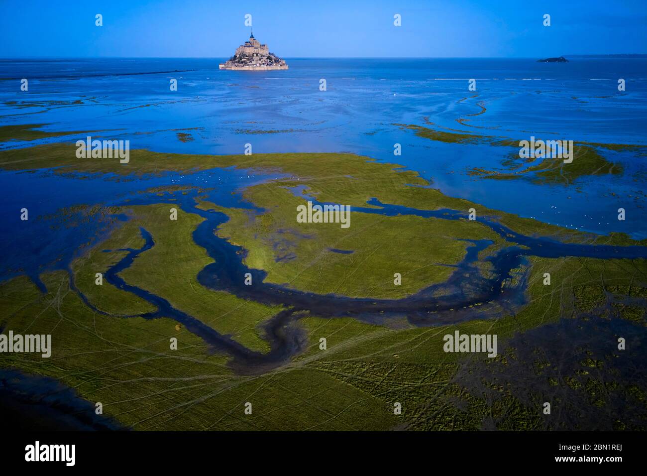 France, Normandy, Manche department, Bay of Mont Saint-Michel Unesco World Heritage, Abbey of Mont Saint-Michel Stock Photo