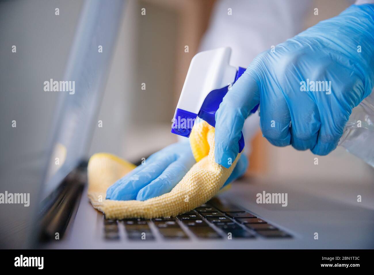 Computer Hygiene Germs Cleaning service disinfects office, antiseptic processing of computer ...