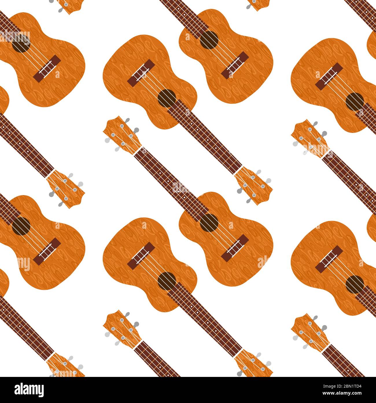 Ukulele Hawaiian guitar. From brown wood. Realistic vector illustration. Seamless pattern. Transparent background Stock Vector