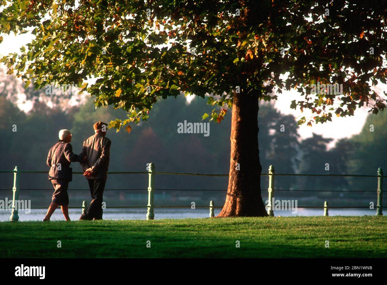 Elderly people walking in a park , Vichy, Allier, Auvergne Rhone Alpes, France Stock Photo