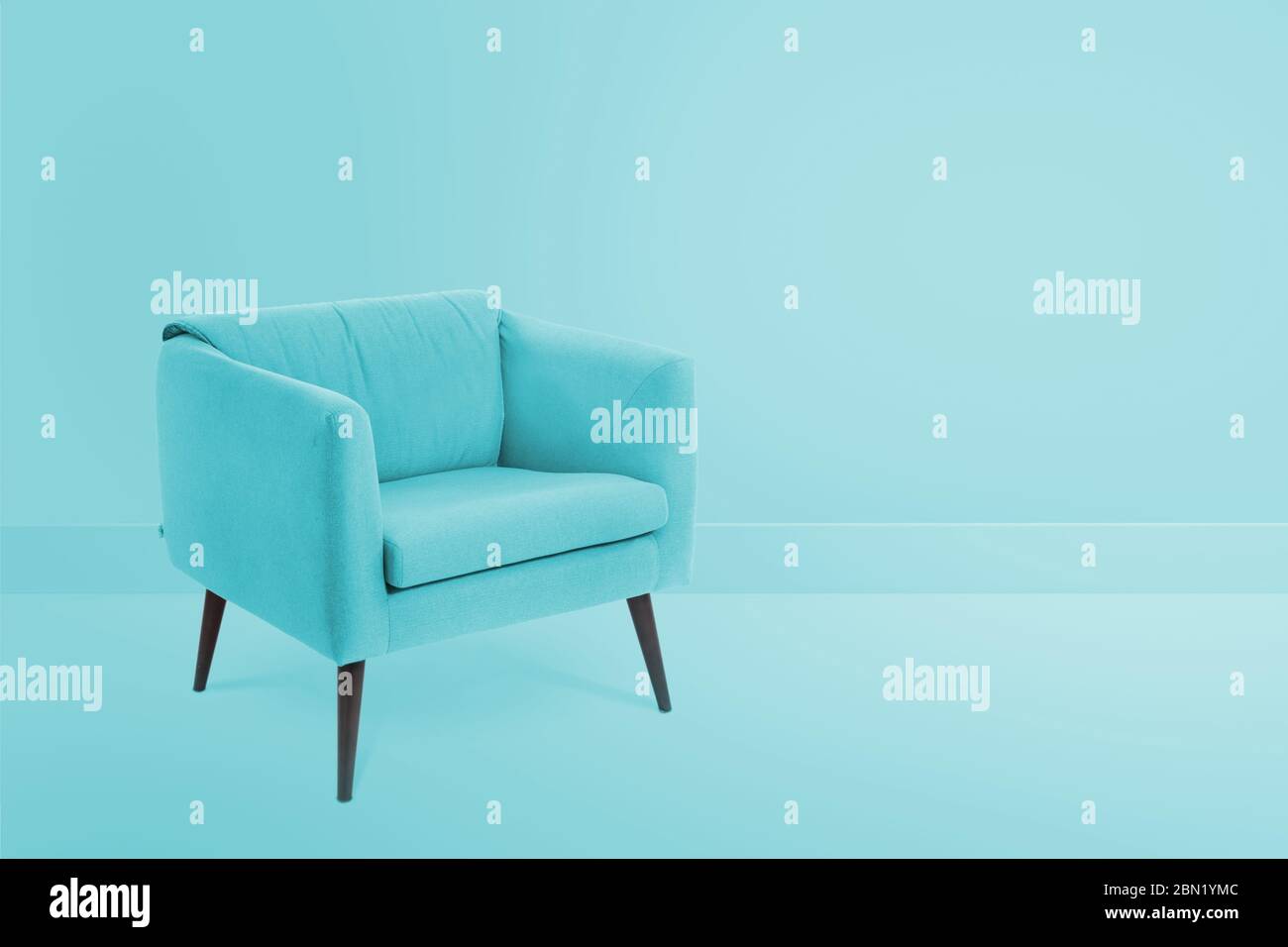Wood and fabric chair in color room for copy space. Empty room Stock Photo