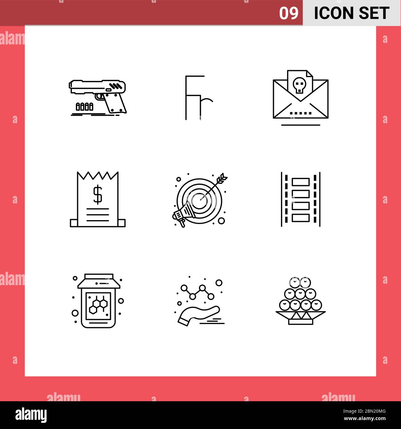 Stock Vector Icon Pack of 9 Line Signs and Symbols for goal, ecommerce, foreign, commerce, skull Editable Vector Design Elements Stock Vector