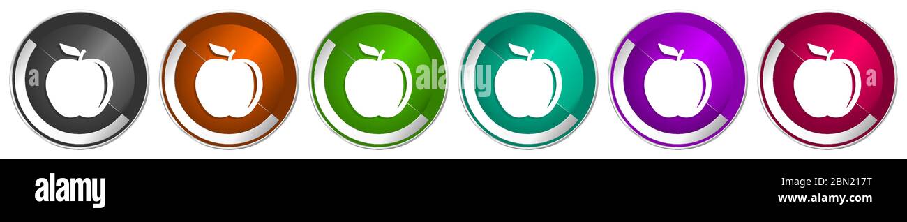 Apple icon set, silver metallic chrome border vector web buttons in 6 ...