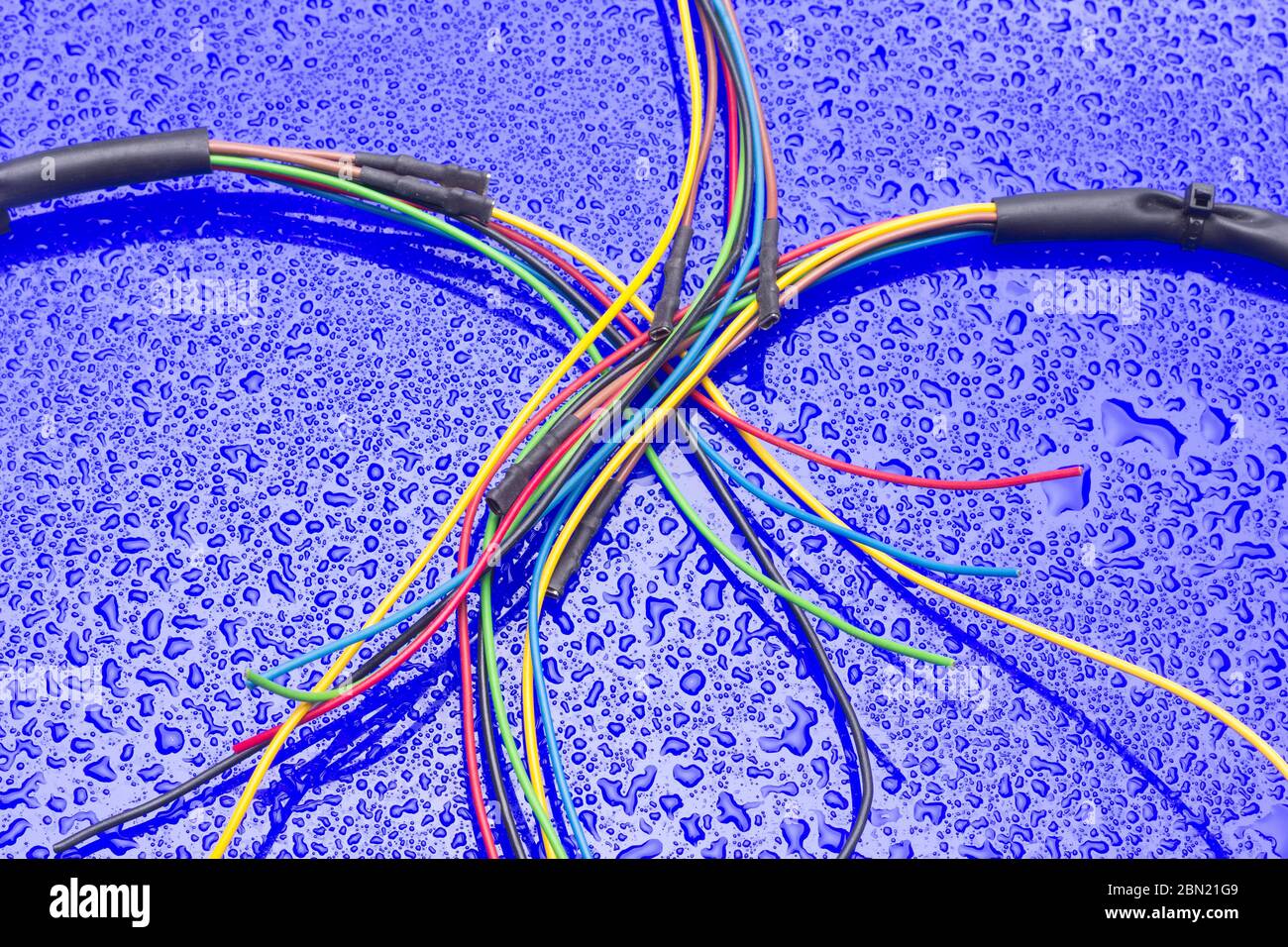 Copper cables of various colors, transmission of electric current
