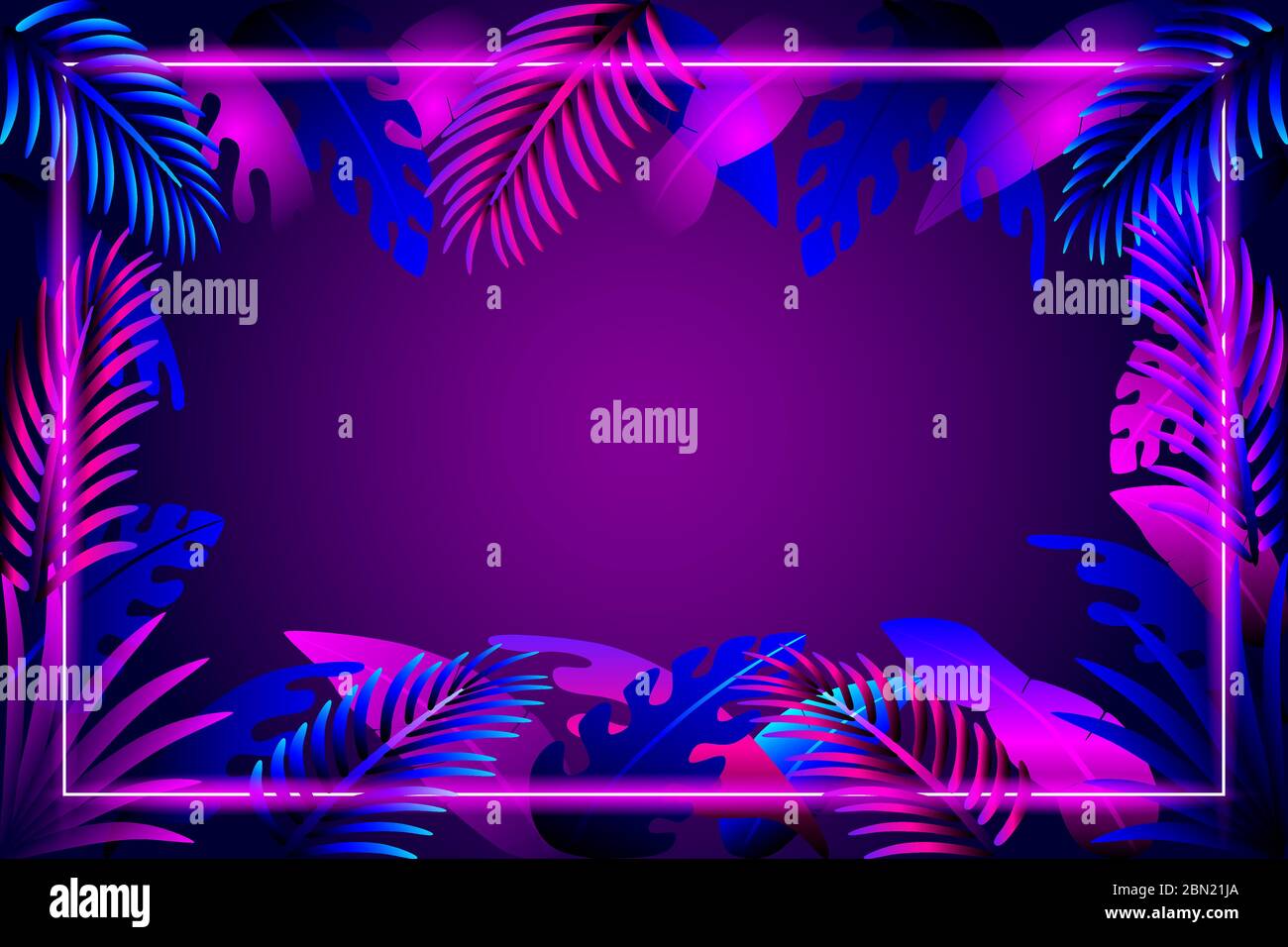 Abstract leaves background with neon frame free vector Stock Vector