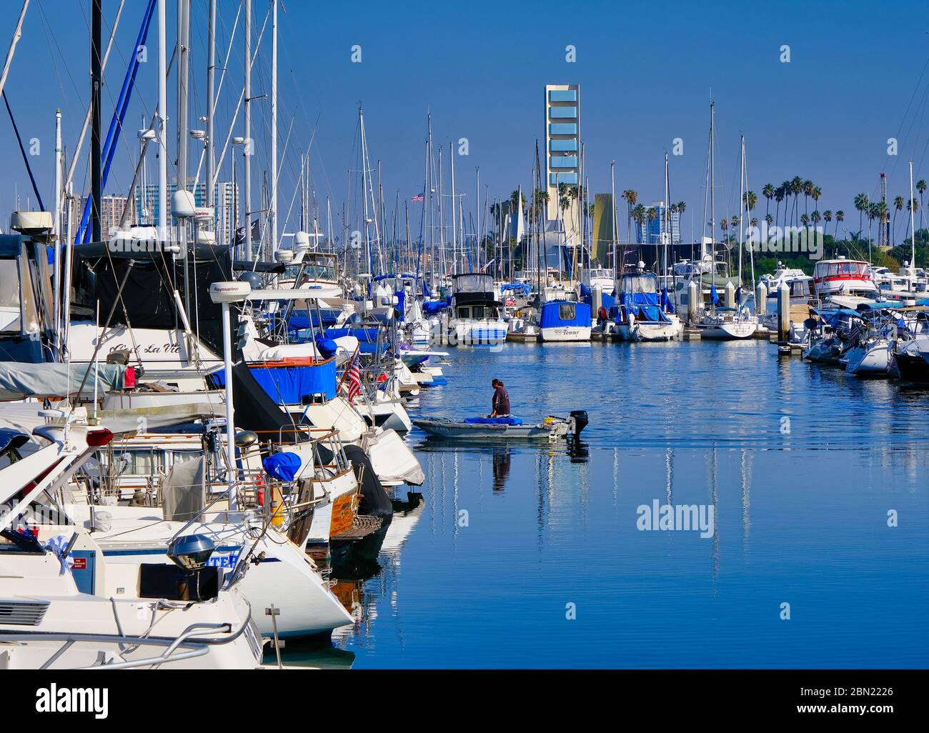 Small Boat Pulling into Slip Stock Photo Alamy