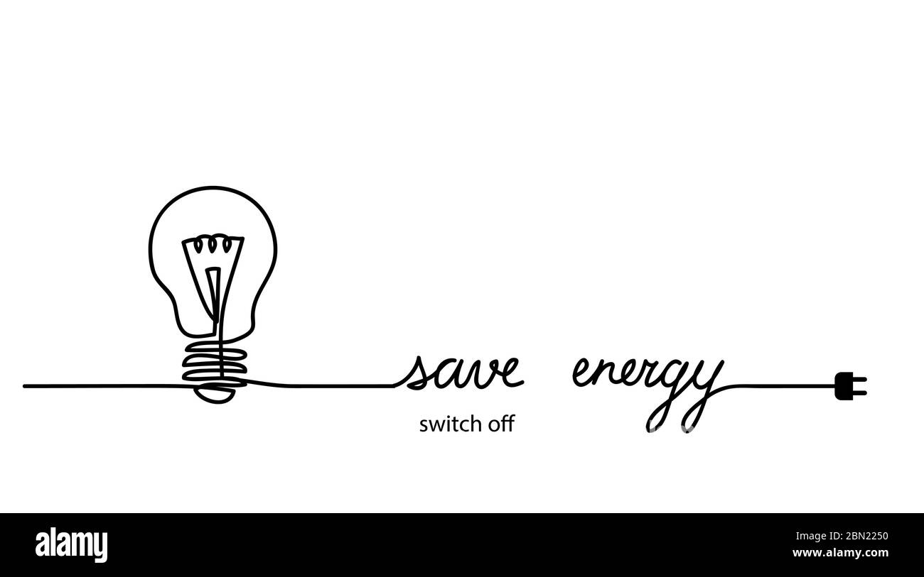 Switch off, turn off light, save energy, energy conservation concept. Minimal vector background with one continuous line drawing Stock Vector
