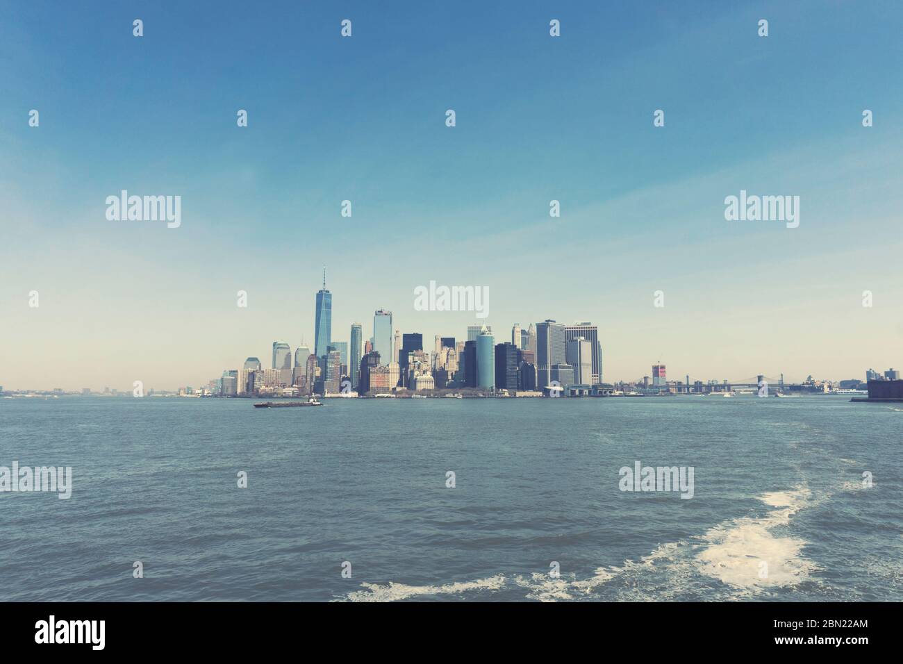 New York city skyline seen from a boat Stock Photo - Alamy