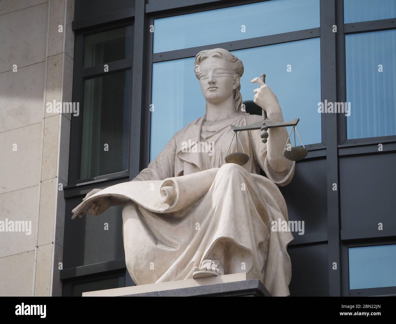 Saint Petersburg, Russia - May 11 2020.  The statue of justice Femida . Sculpture of a woman with closed eyes and scales in her hand. Stock Photo
