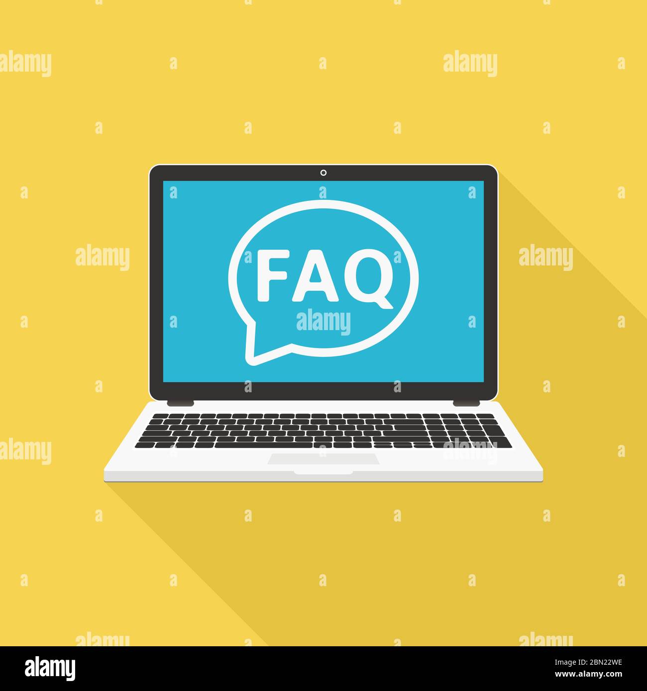 Laptop with Frequently Asked Questions solution concept, flat design Stock Vector
