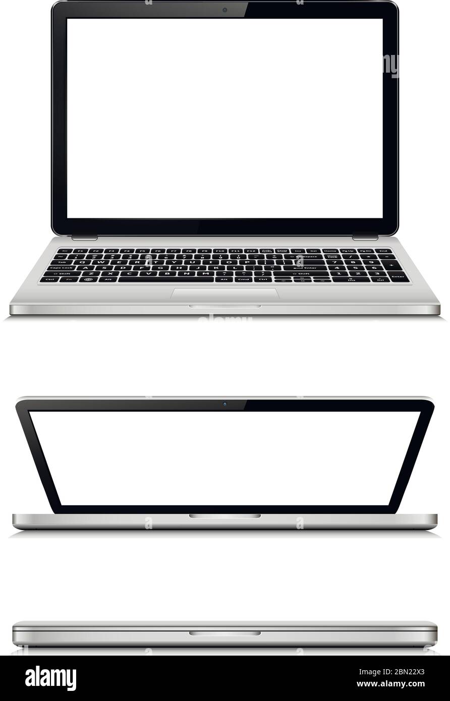 Vector laptop fully opened , partially opened and closed screen Stock