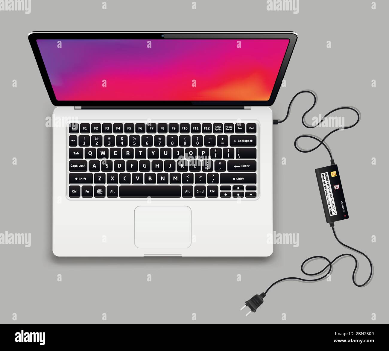 Laptop with charger Stock Vector