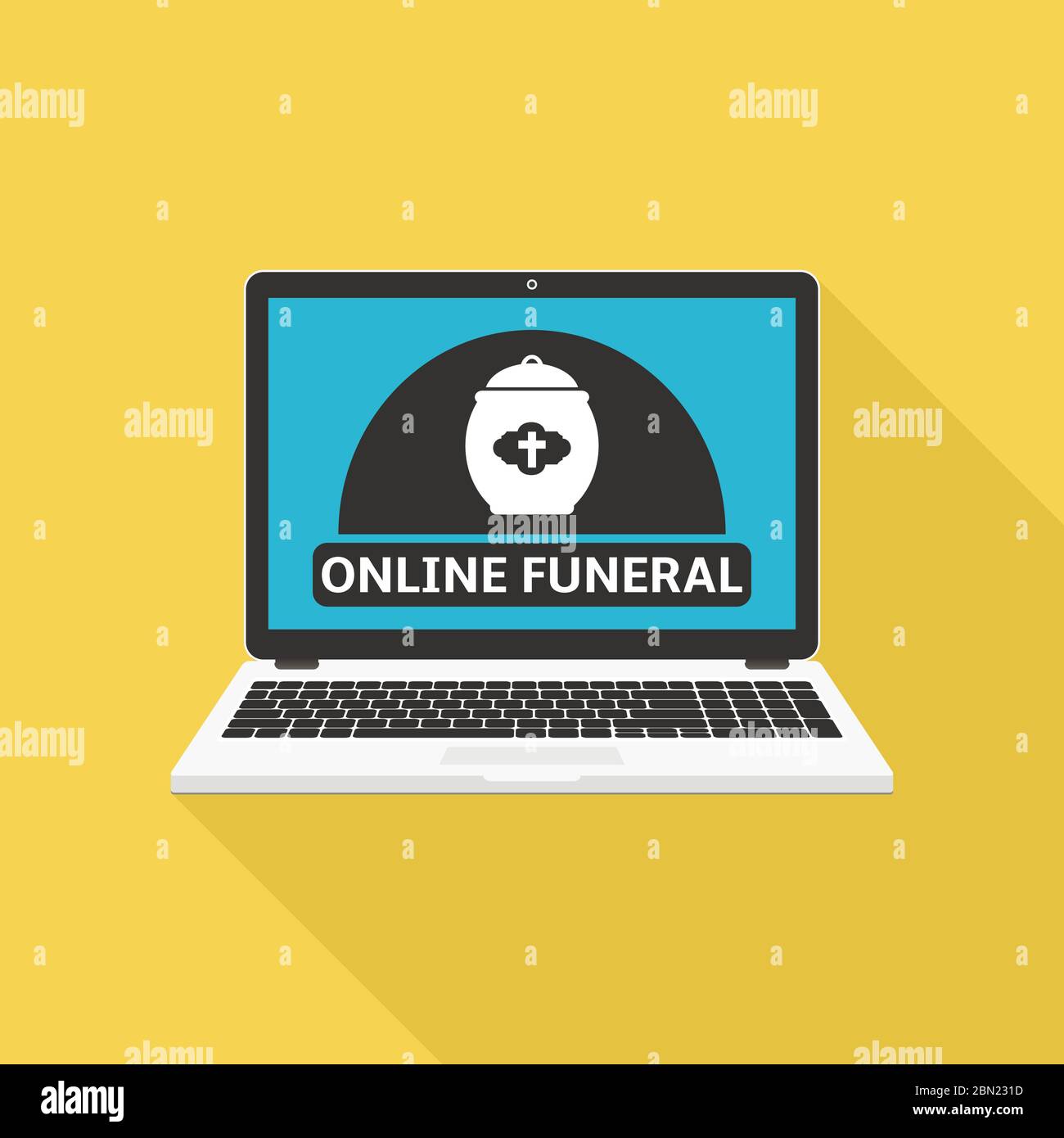 Online funeral service on laptop screen, flat design vector illustration Stock Vector