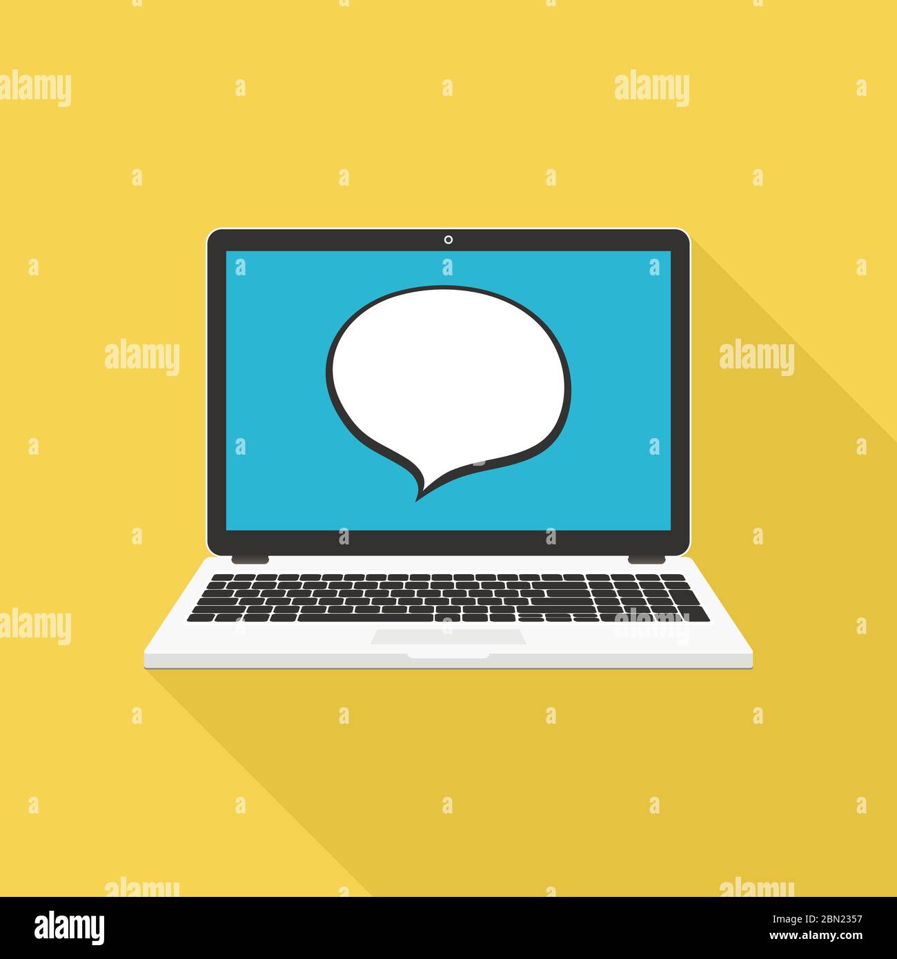 Laptop with speech bubble on the display, flat design vector illustration Stock Vector Image