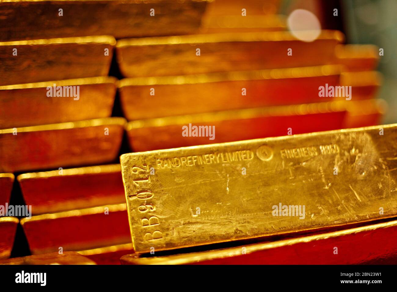 Gold bricks displayed in the Czech National Bank (CNB) Museum in Prague, Czech Republic. (CTK Photo/Josef Horazny) Stock Photo