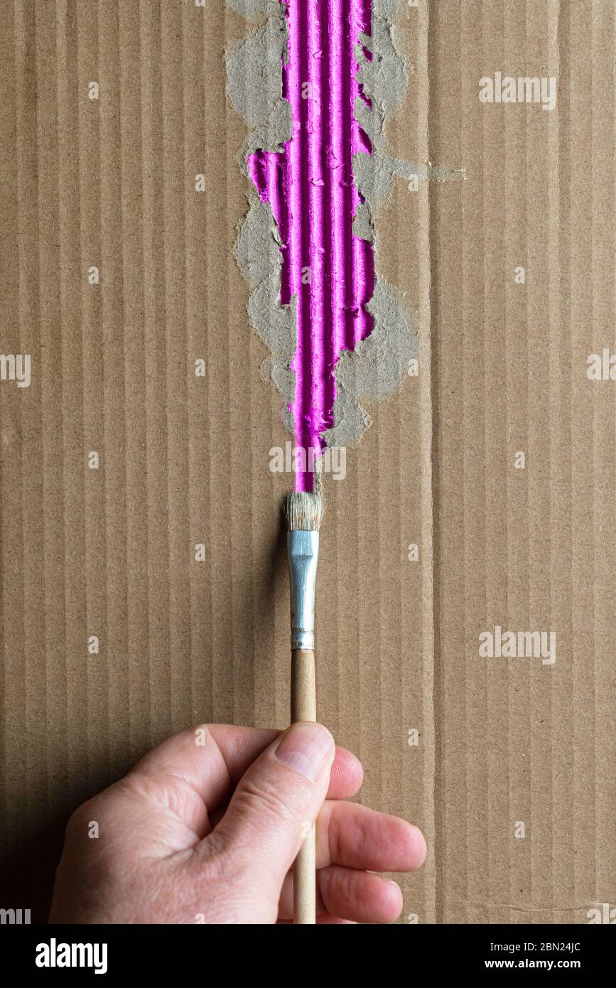 paint a torn corrugated cardboard with a brush Stock Photo Alamy