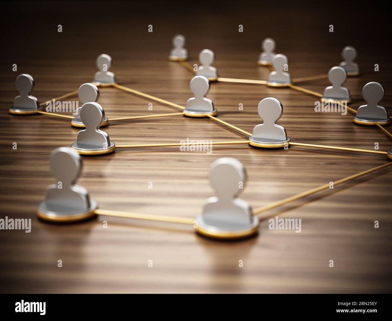 Lines connecting white 3D head symbols. Connectivity and network concept. 3D illustration. Stock Photo